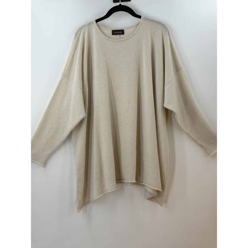 Eskandar Size 1 Cashmere Cream Oversized Tunic Sweater Made Scotland